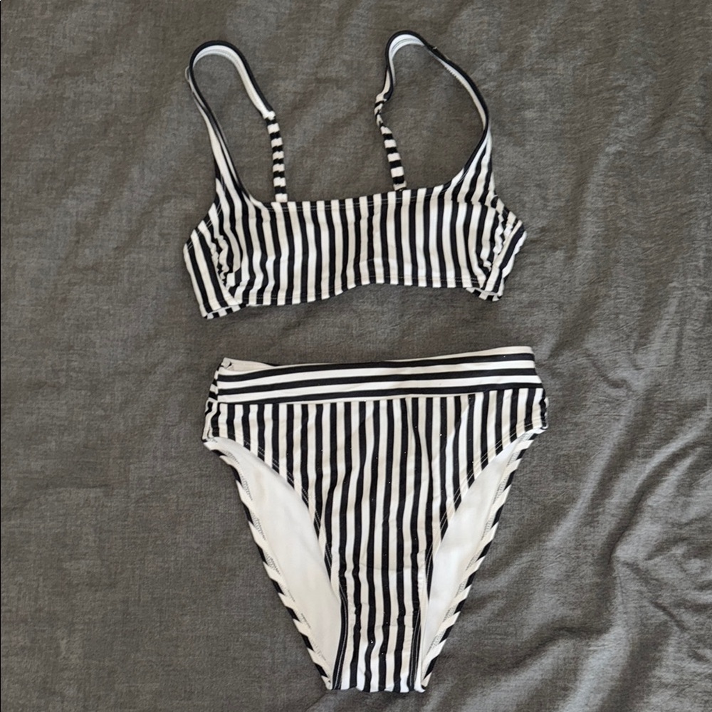 Xhilaration Black and White Striped Bikini